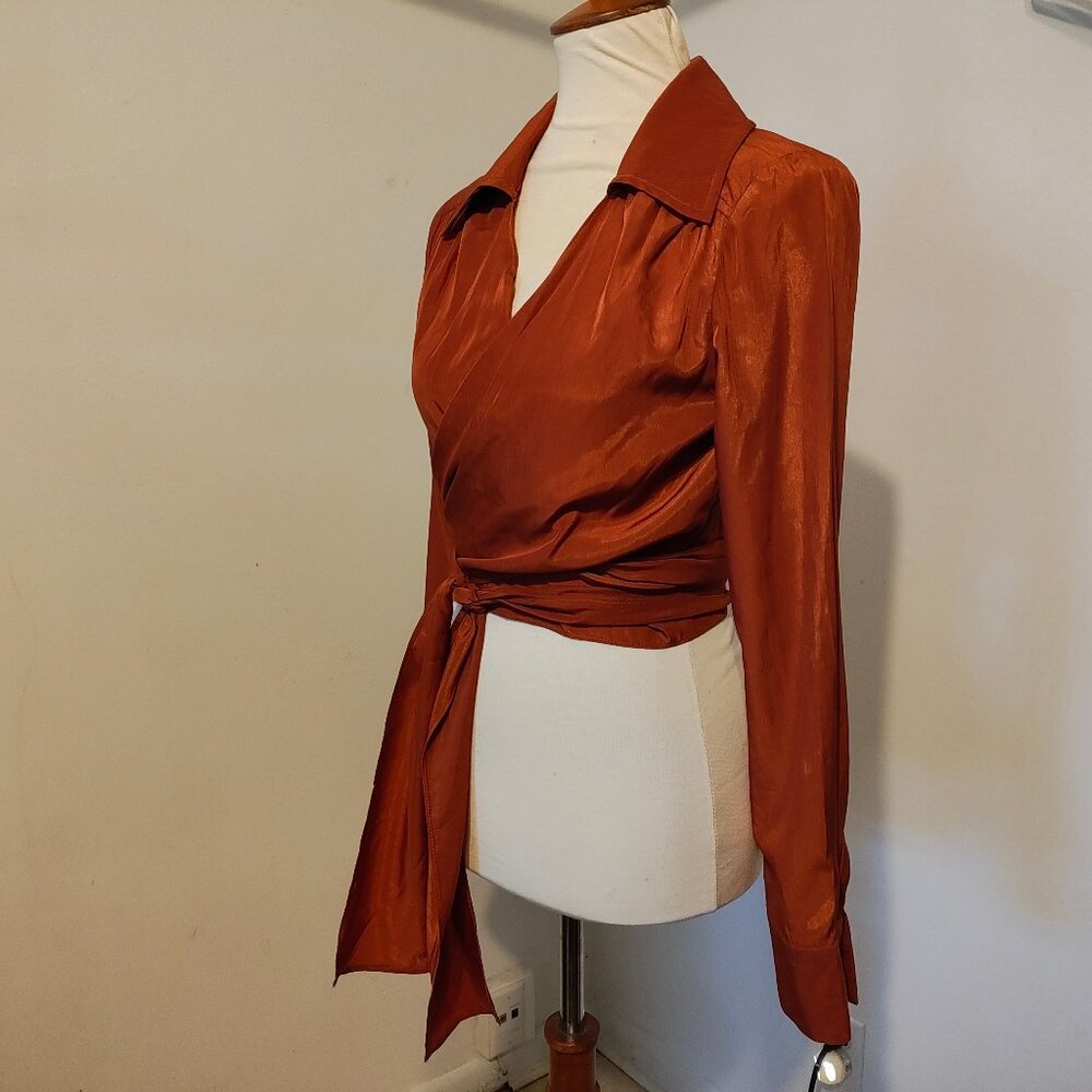 Beige Botany Rust Wrap Around Top S - image 6